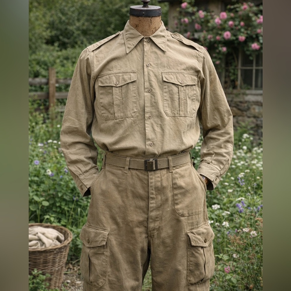 Vintage 1940s/1950s French Indochina Military Army Shirt, Seiligmann & Co, Rouen